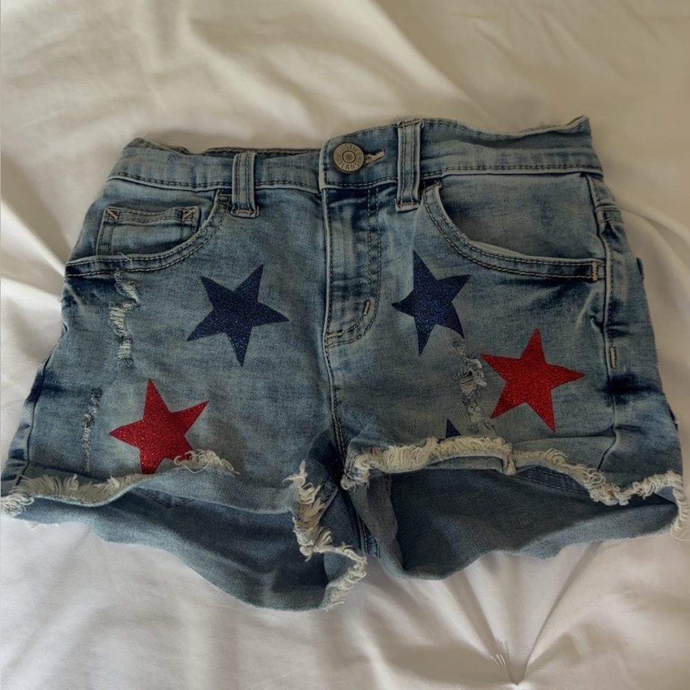 Justice Blue Jean Shorts with Red and Blue Stars